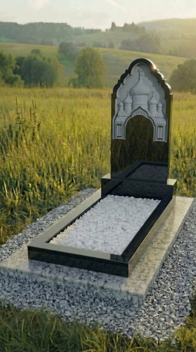 Памятник из гранита с художественной резьбой храма