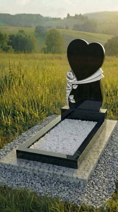 Памятник на могилу с формой сердца с ветвью роз, памятник для женщины