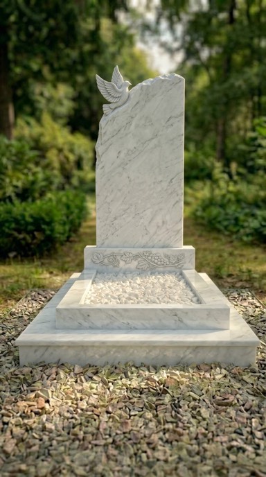 мраморный памятник на могилу с резным голубем